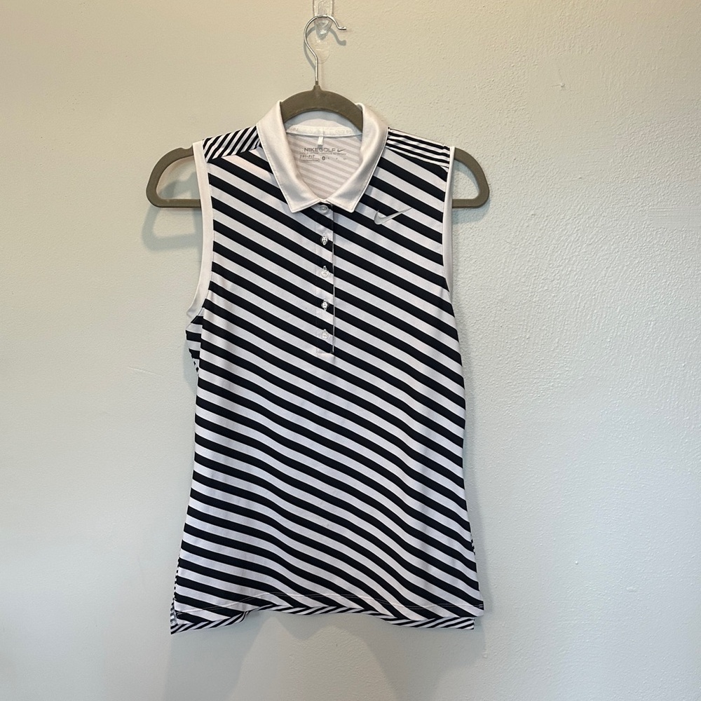 Nike Black & White Diagonal Stripe Sleeveless Polo Tank